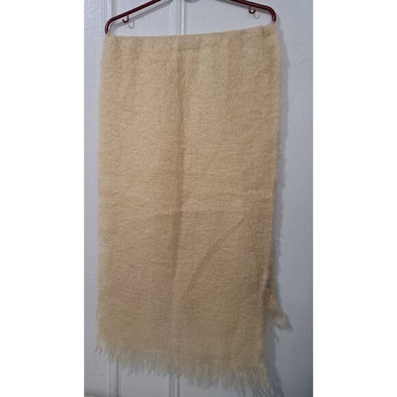 60's vintage OHRBACH WOMEN MOHAIR PILE WOOL beige scarf made SCOTLAND rectangle - Picture 7 of 7
